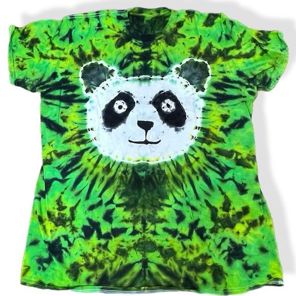 Handmade tie dye T-shirt panda green black 2XL unisex - Picture 1 of 5